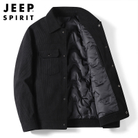 JEEP SPIRIT吉普灯芯绒保暖羽绒服男夹克冬季爸爸装休闲加厚冬装翻领工装服 L 黑色