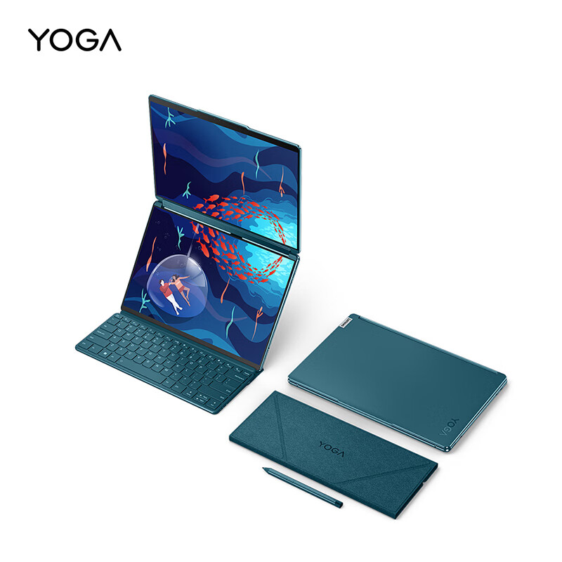联想(Lenovo)笔记本电脑YOGA Book 9i轻薄本 13.3英寸双屏翻转本(i7-1355U 16G 1T 2.8K OLED触控屏 键盘 笔 支架)雾海蓝高清大图