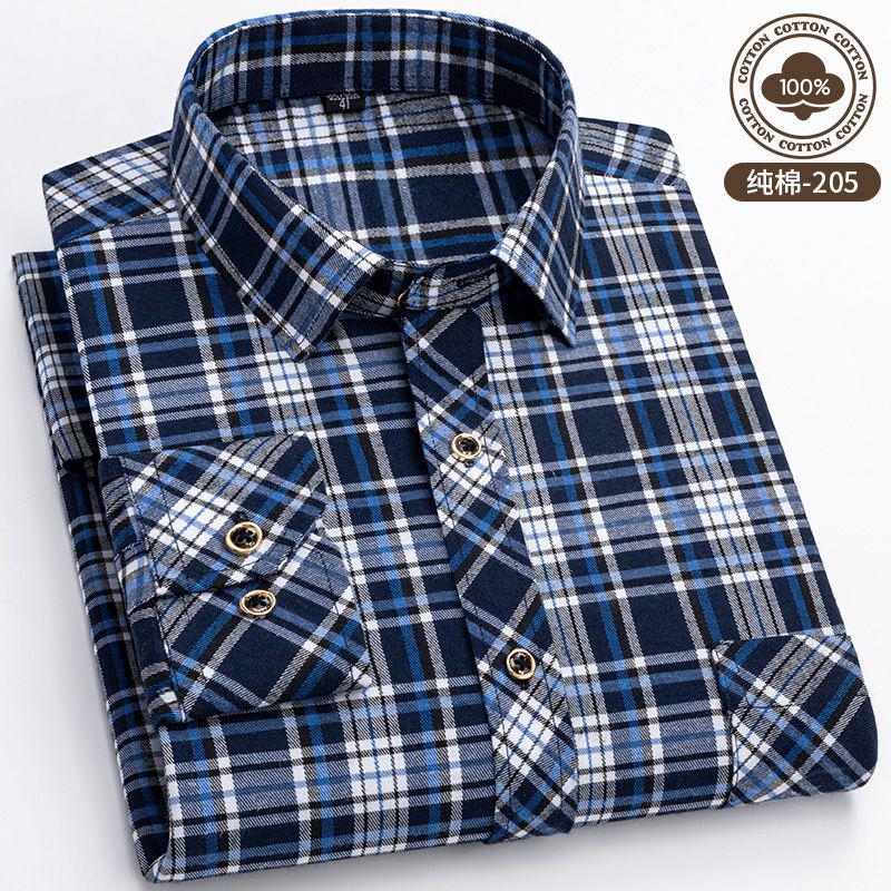 新款男长袖衬衫男中老年加肥加大码宽松休闲直摆衬衣高清大图