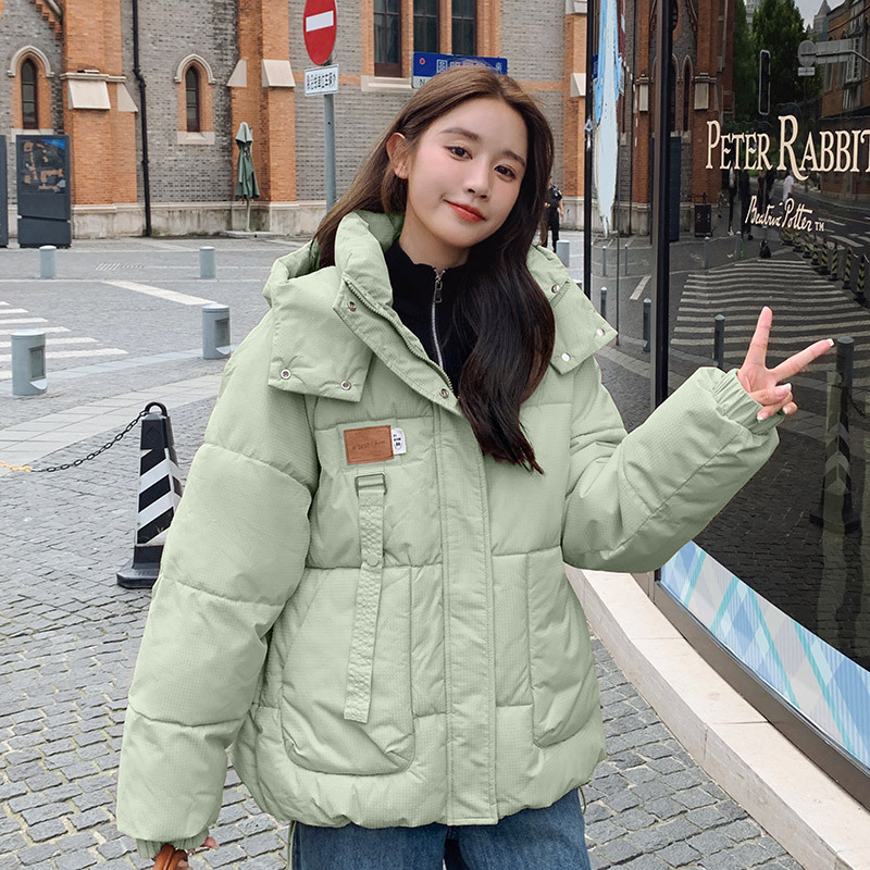 连帽羽绒棉服女2024秋冬新款韩版大码宽松小个子面包服外套棉袄潮 浅绿色 XL