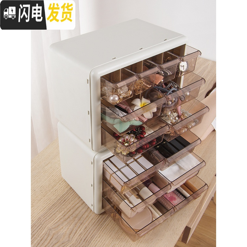 三维工匠宿舍桌面收纳盒书桌九宫格化妆品置物架抽屉式口红整理高清大图