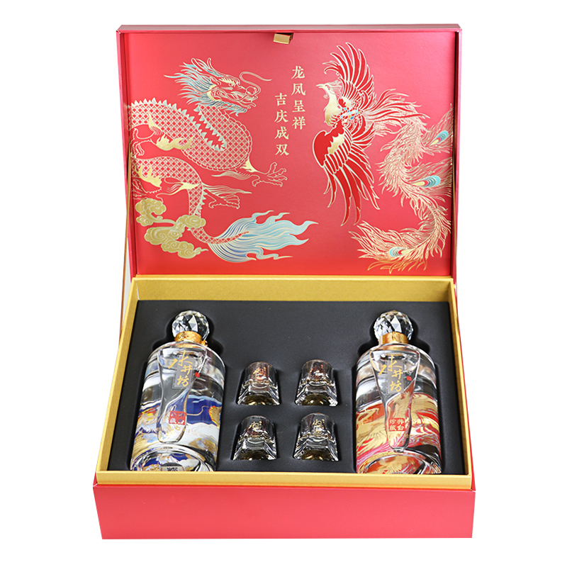 郎酒红花郎15礼盒装53度酱香型白酒500ml*1瓶+水井坊井台珍藏龙凤礼盒53度500ml*2瓶浓香型白酒组合装