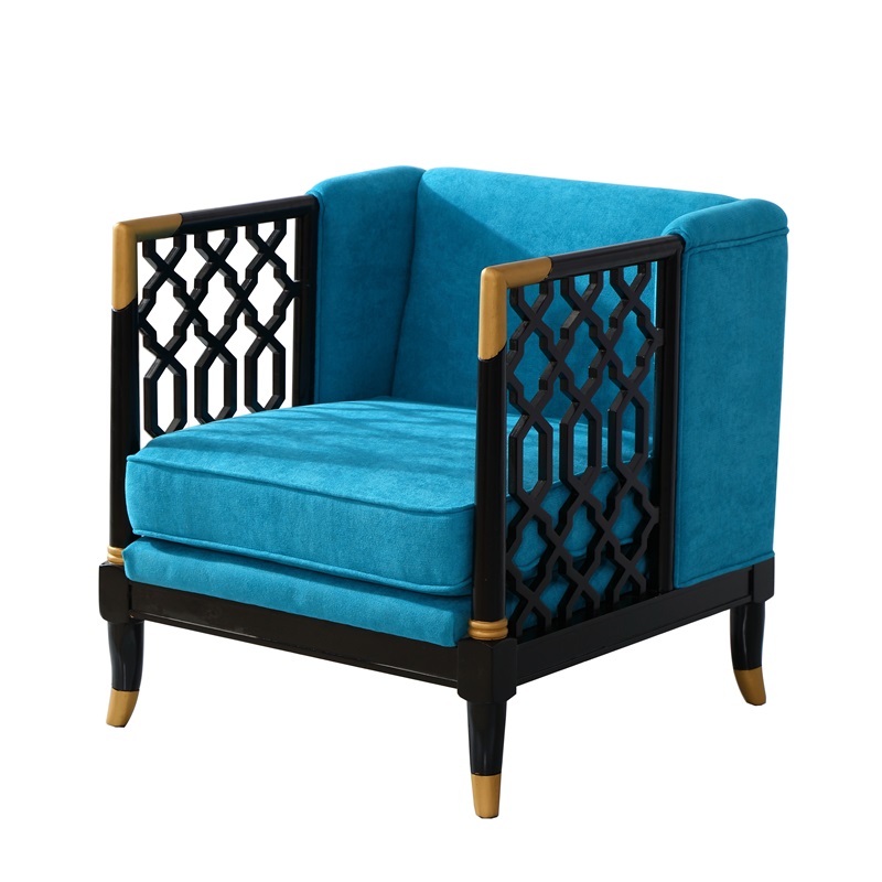 易企采 单人位沙发800*750*750mm 办公沙发新中式实木沙发组合布艺沙发样板间售楼处洽谈轻奢家具接待