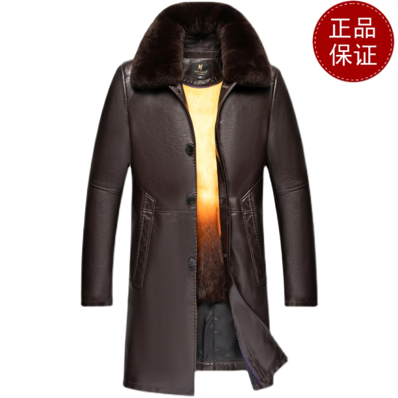 免费顺丰试穿 过膝款真皮大衣男尼克服金貂内胆皮草加绒加厚山羊皮派克服外套2024冬装新款轻奢皮草真皮大码外套男装高清大图