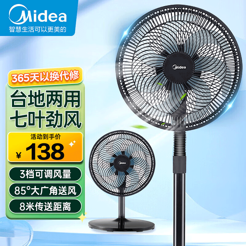 美的(Midea)电风扇SAF30AB 落地扇台立两用款家用大风力节能广角摇头电扇 七叶机械款黑色高清大图