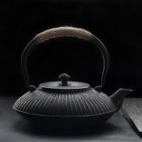 谜家1.2L扇形纯手工铸铁壶泡茶壶煮茶壶大容量煮茶器烧水壶茶具 黑色