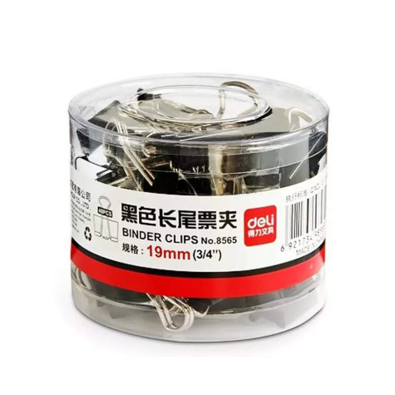 得力5#筒装黑色长尾票夹(19mm/40pcs) 8565高清大图