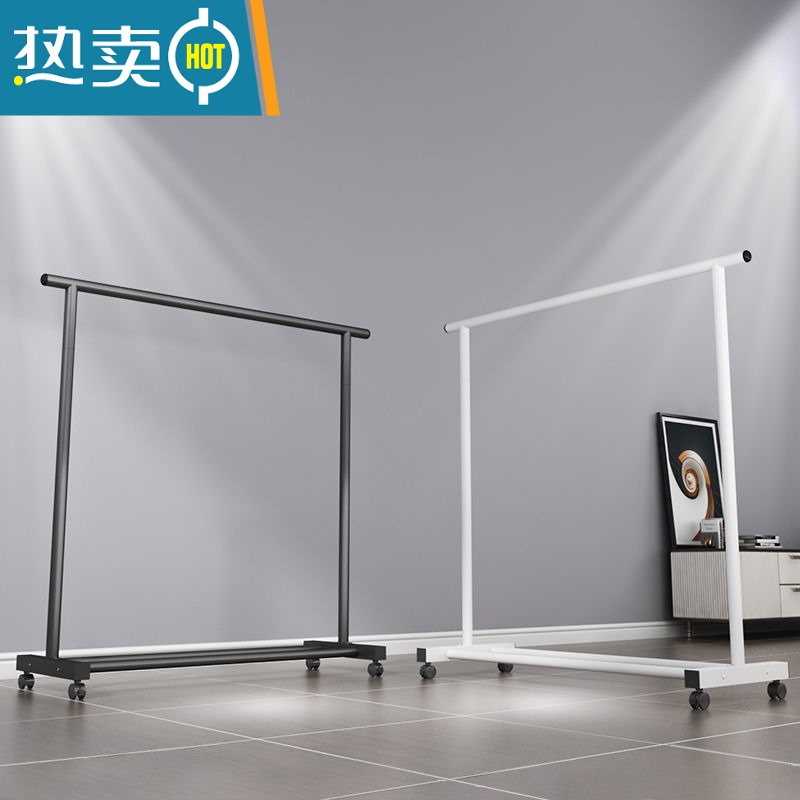 敬平简易落地卧室折叠家用晾衣服杆室内阳台架子凉晒挂衣架衣柜 100cm黑色-双杆+万向轮晾晒架高清大图