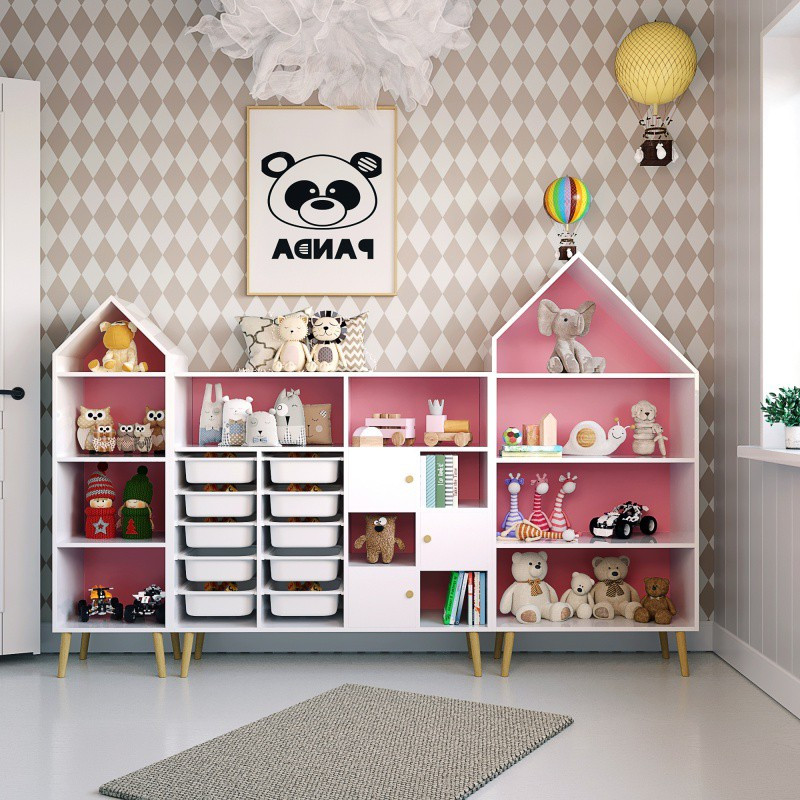 实木儿童玩具收纳柜大容量绘本架家用书架宝宝分类收纳架收纳柜三维