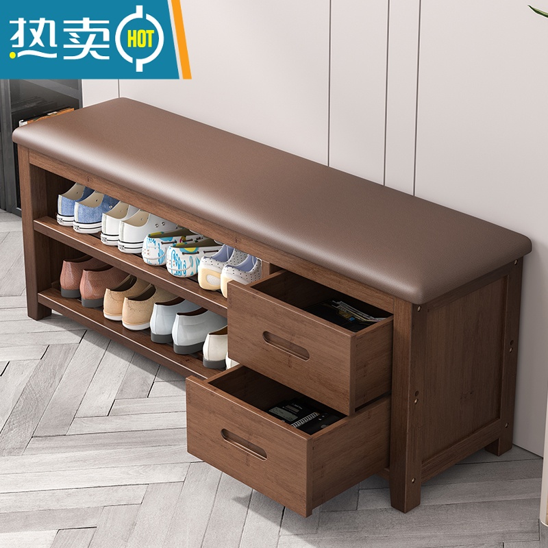 敬平换鞋凳家用门口鞋柜软包坐垫一体收纳穿鞋凳轻奢进门可坐实木鞋架收纳凳高清大图