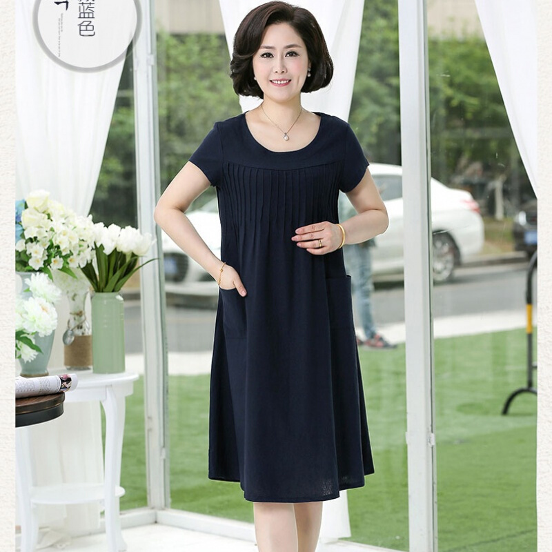 中老年女装棉麻连衣裙加肥加大码200斤胖女人妈妈装夏装宽松裙子
