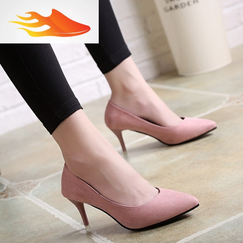 fish basket韩版秋尖头高跟鞋女细跟中低跟百搭单鞋性感黑色女鞋春季