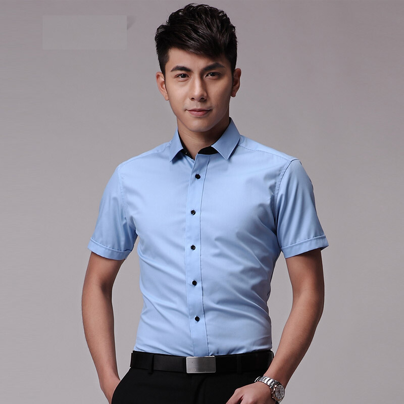 衬衫男短袖商务休闲韩版修身白色小领衬衣男正装免烫无口袋白色200