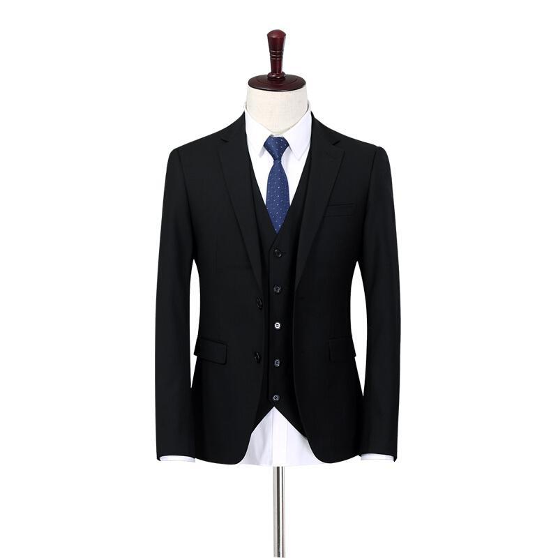 报喜璐西服男士西装年轻版修身韩版西服三件套上衣裤子马甲黑色西服