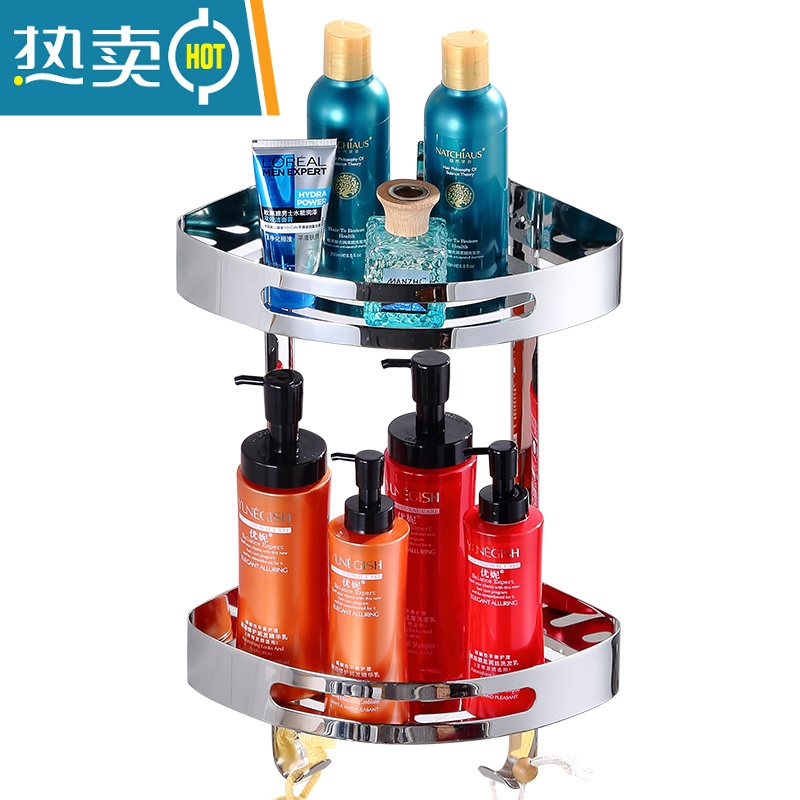 敬平浴室角架不锈钢卫生间洗澡用品三角置物架厕所免打孔壁挂墙上收纳 710亮光-304角架 (2层)加厚浴室置物架高清大图