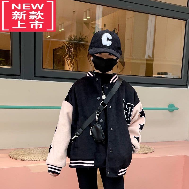 可莉允女童棒球服加厚外套2022秋冬季新款洋气时髦炸街儿童棉服毛呢夹克图片