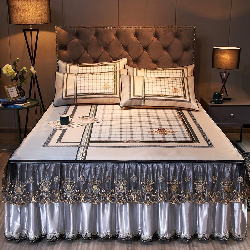 美帮汇凉席冰丝席可折叠机洗水洗床罩床裙式夏季1.8m床空调软席子三件套 左岸灰 1.5m（5英尺）床