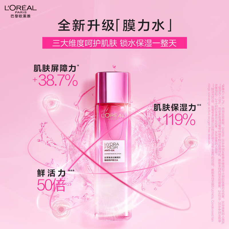 欧莱雅葡萄籽强韧修护膜力水65ml*2瓶 补水保湿爽肤水护肤新年生日礼物女(长效保湿抗氧 爽肤水柔肤水保湿水)高清大图