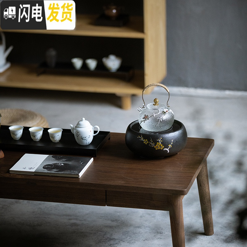 三维工匠日式锤纹耐热玻璃提梁壶电陶炉煮水泡茶壶烧水壶养生壶家用煮茶炉 手绘梅花电陶炉大号茶具高清大图