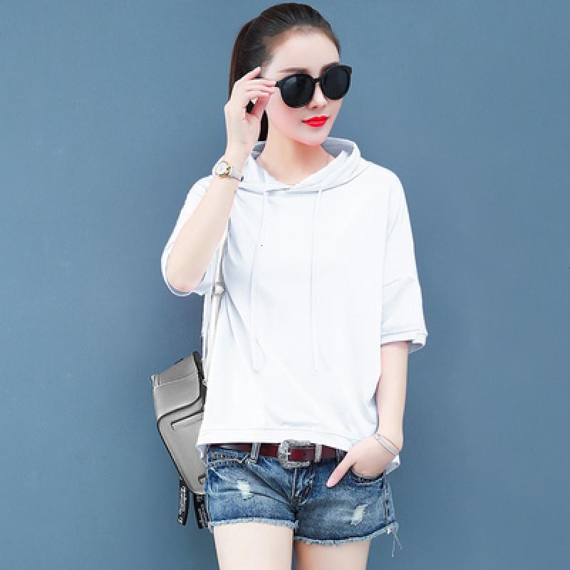 班俏banqiao带帽短袖大码女装连帽卫衣薄款宽松2020夏季新款短款半袖