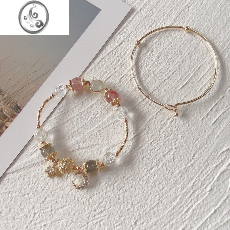 jimi草莓晶水晶手链女月光石白水晶小众设计ins风少女心闺蜜礼物原创