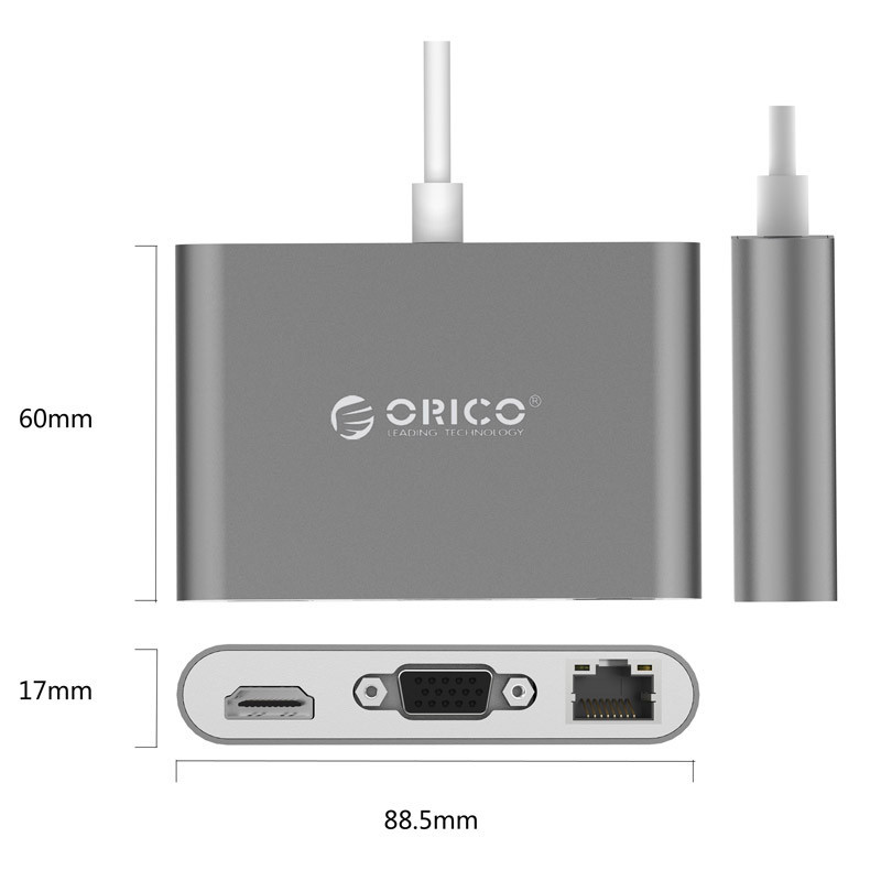 奥睿科（ORICO）RCNB Type-c笔记本扩展坞转USB3.0通用分线器 HDMI/VGA+网口PD双向供电 灰色