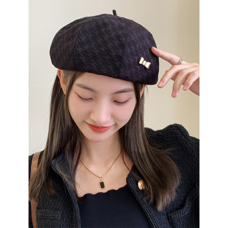 黑色贝雷帽女日系大头围蓓蕾帽ins网红显脸小八角画家帽子秋冬季