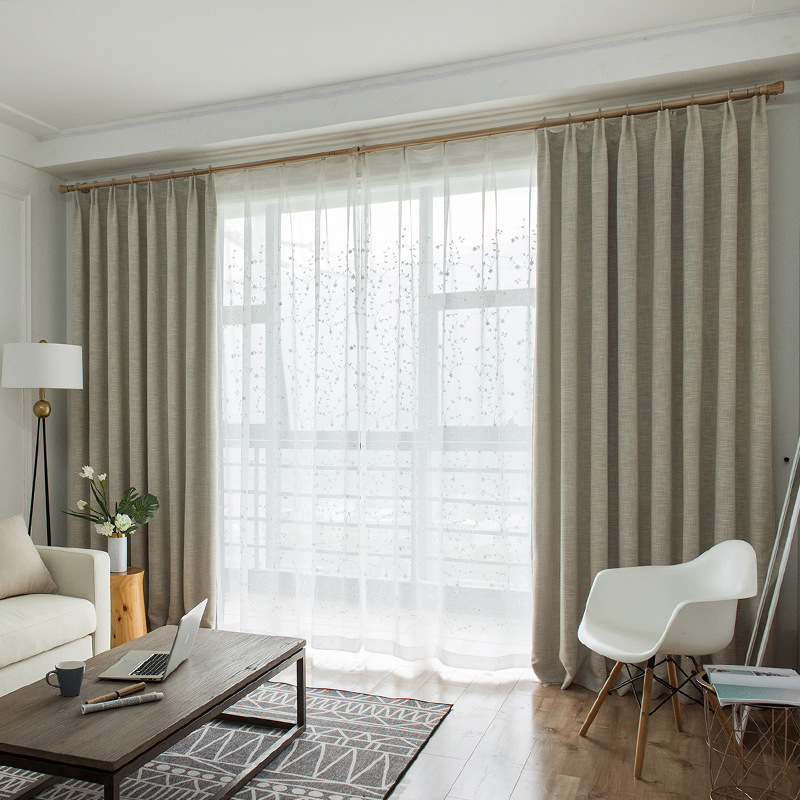 幸福派 遮光窗帘北欧简约现代棉麻挂钩窗帘加厚打孔窗帘飘窗客厅帘子遮阳布纯色轻奢卧室挂钩窗帘 简约-米色 【挂钩款】宽2.0*2.7高*单片