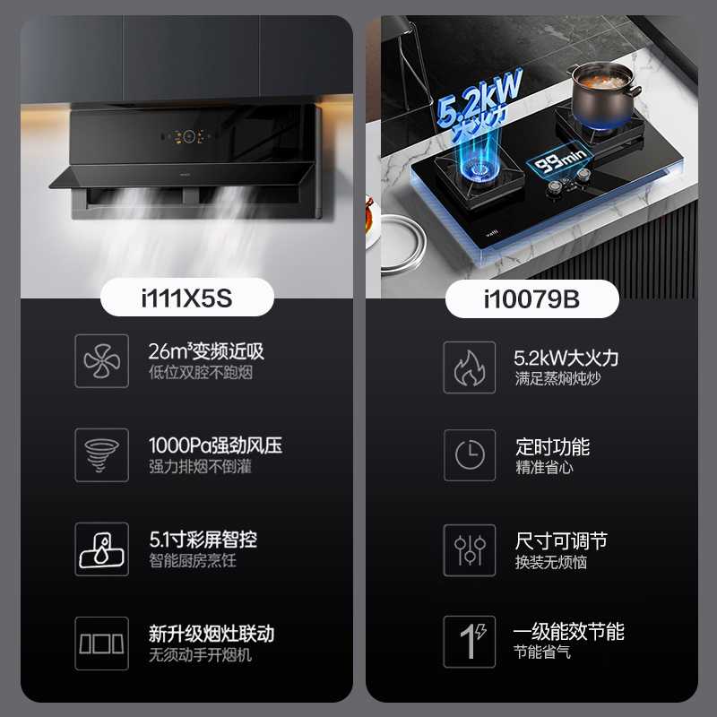 华帝(vatti)烟灶套餐超薄抽油烟机X5 pro降噪家用变频双腔近吸 26风量侧吸式X5S+79B烟灶套装(天然气)