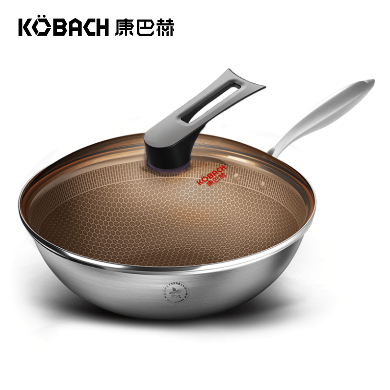康巴赫二代炒锅不粘锅304不锈钢32cm 满屏蜂窝平底炒菜锅电磁炉明火燃气通用图片