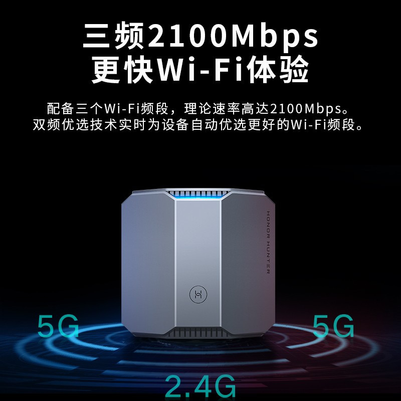 路由器双5G通道Wi-Fi三频/凌霄四核CPU/2100M无线高速穿墙