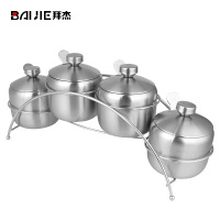 304不锈钢调料罐调味料盒家用厨房调味瓶套装调料盒调料罐带调料勺拱形支架 304不锈钢调料罐四件套
