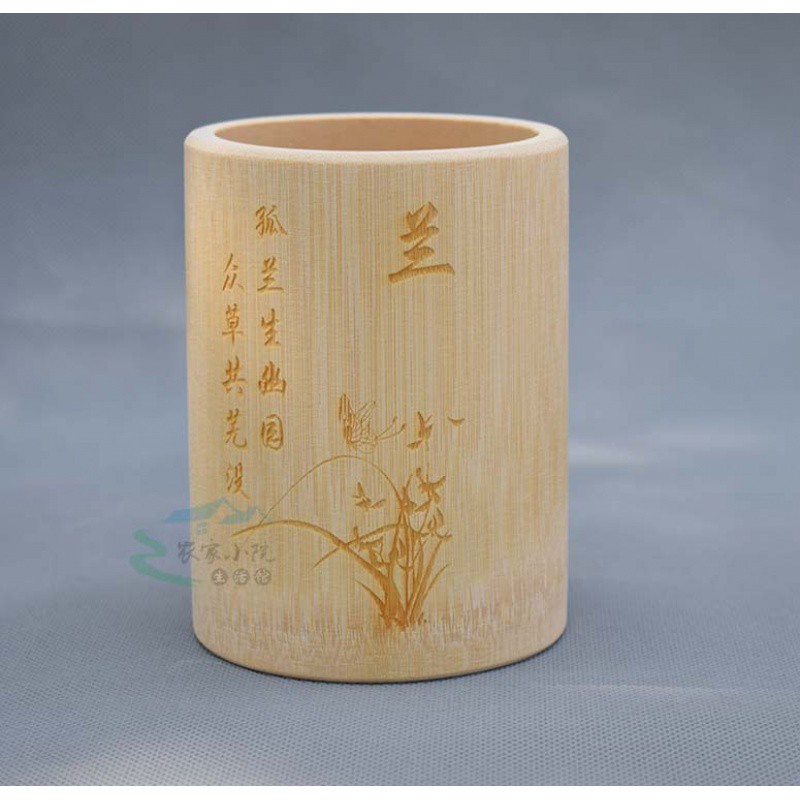 竹制笔筒原色刻复古木质天然创意办公桌梅兰菊简约摆件 三维工匠 原色-1(梅)高清大图