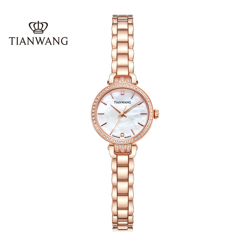 天王表手表 女表新品小圆表时尚贝母表盘钢带石英表优雅气质女士手表