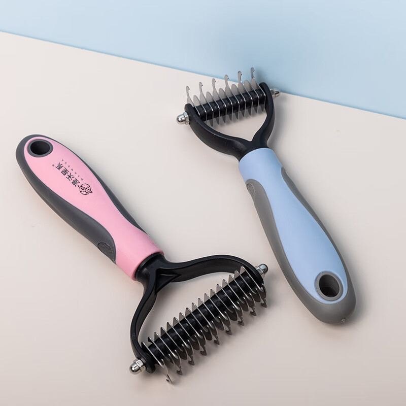 漫沃星系MANWOGA宠物双面开结梳MC-S303蓝色(小号)一键自洁深层除毛 猫梳子狗梳子高清大图