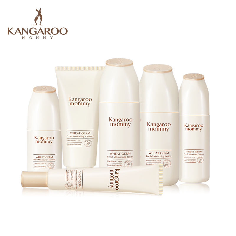 袋鼠妈妈 kangaroomommy 孕妇护肤品哺乳期可用补水化妆品孕期专用小麦水乳6件套