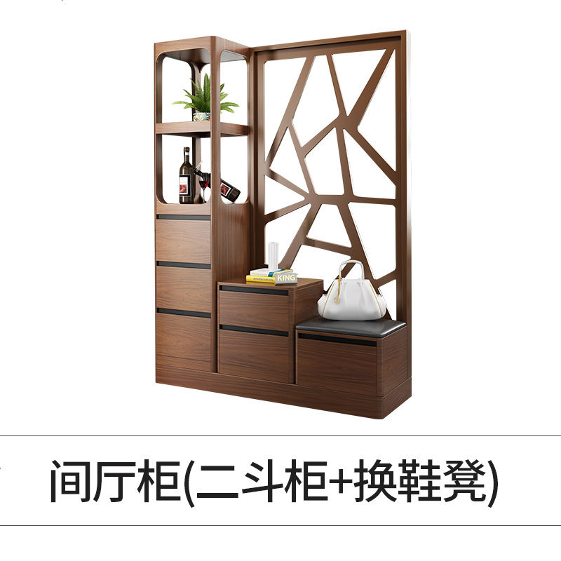 隔断玄关柜客厅装饰间厅柜多功能厅柜北欧现代简约鞋柜进屏风_4 组装_1618间厅柜（换鞋凳+二斗柜）_箱框结构