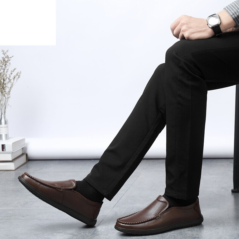 百丽牧貂旗舰店男土皮鞋牛皮2019新款黑色商务休闲职业工作上班鞋中年