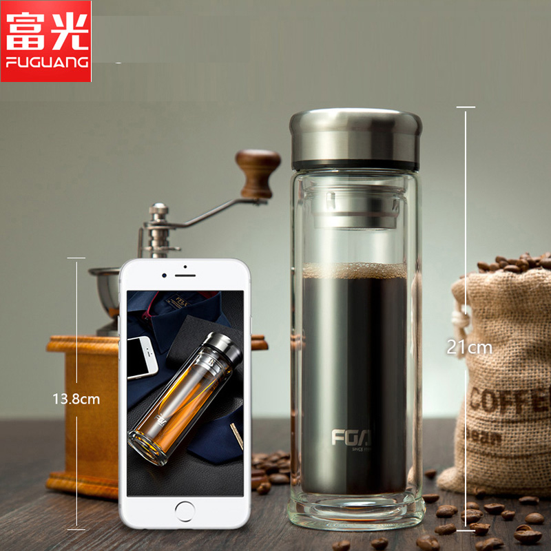 富光绅士双层耐热玻璃杯男女水杯过滤带盖杯子便携泡茶杯高清大图