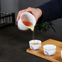 常生源 茶具套装 功夫茶具茶壶茶盘整套羊脂玉白瓷珐琅彩带竹木茶盘 茶忆潮海茶具套组