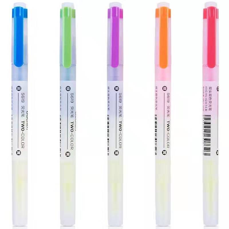 [精选]得力(deli)S619荧光笔双头 记号 笔划重点糖果色记号笔学 生用办公标注标记笔 5色装(5盒起订)