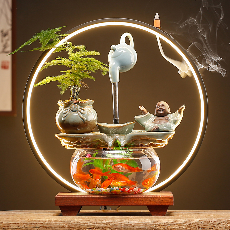 创意流水生财悬壶金鱼缸摆件循环水装饰品客厅办公室桌面招财礼品高清大图