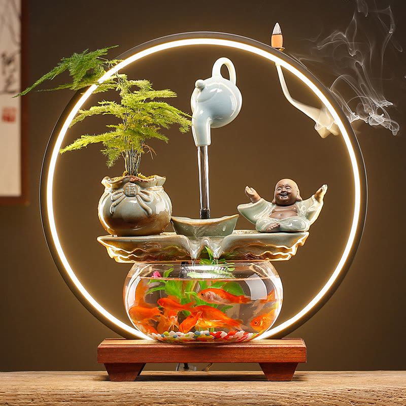 创意流水生财悬壶金鱼缸摆件循环水装饰品客厅办公室桌面招财礼品图片