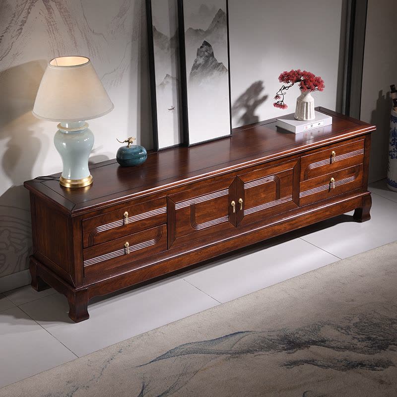 青木川 新中式仿古典实木电视柜落地2025新款小户型客厅农村家用乌金木雕花成品整装矮柜储物柜影视柜视听柜图片