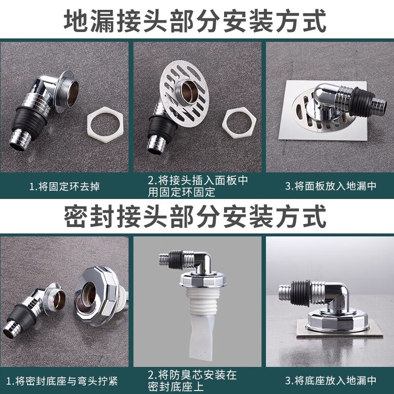 洗衣机下水管道三头通地漏三通接头四通排水管[E1款]四合一/0.6米管/地漏接头/地漏盖/防溢水管高清大图