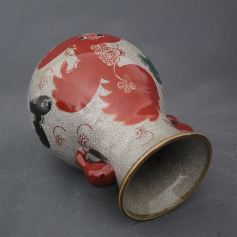 美帮汇景德镇仿古陶瓷乾隆粉彩太狮少保同福筒家居装饰摆件展柜收藏做旧高清大图