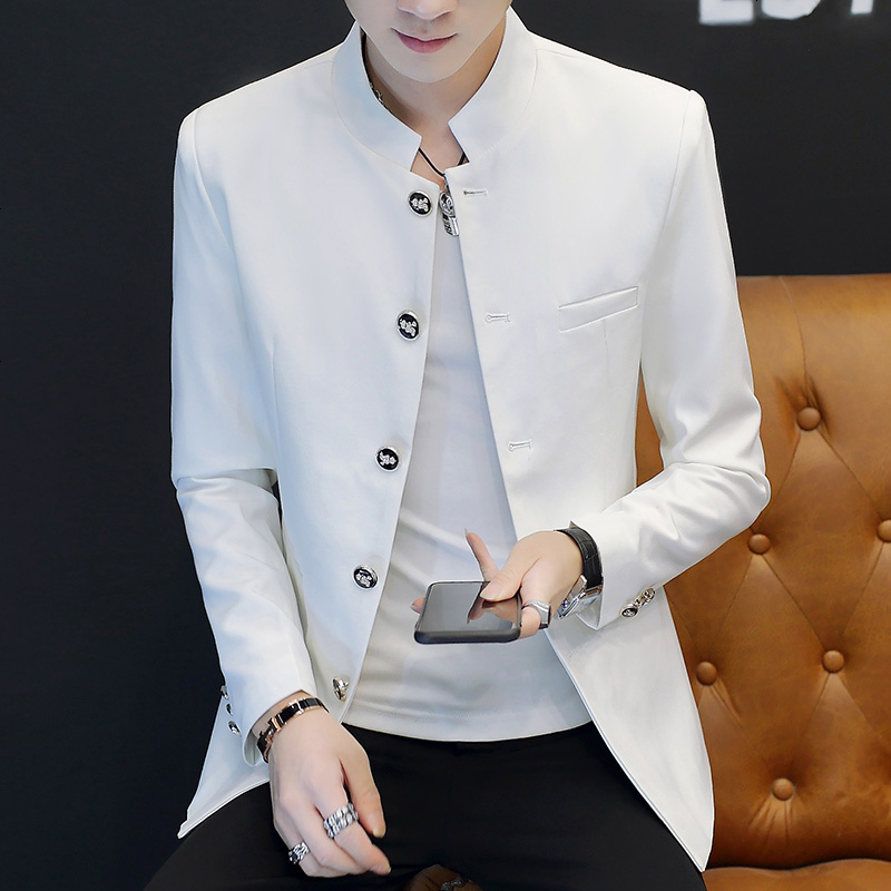 春秋季男士韩版潮流青年立领休闲西装修身小西服帅气中山装男外套