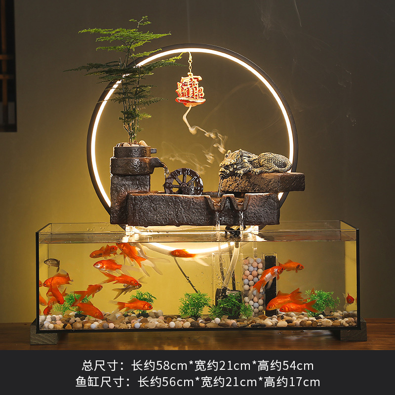 创意招财流水摆件室内客厅办公室装饰桌面循环水鱼缸开业乔迁礼品
