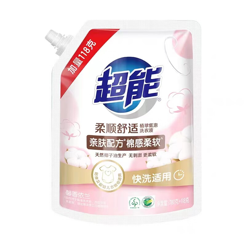 超能 超能植翠低泡洗衣液780g+118g 柔顺舒适馨香依兰低泡易漂高清大图