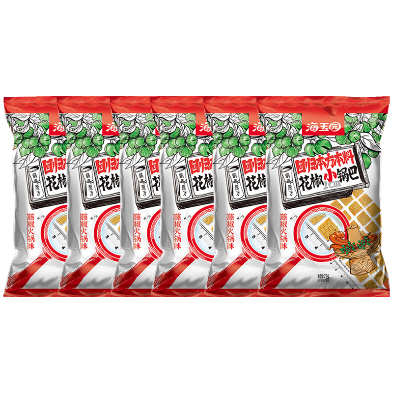 海玉园花椒锅巴膨化食品办公室休闲零食追剧解馋小吃藤椒火锅味72g*6袋